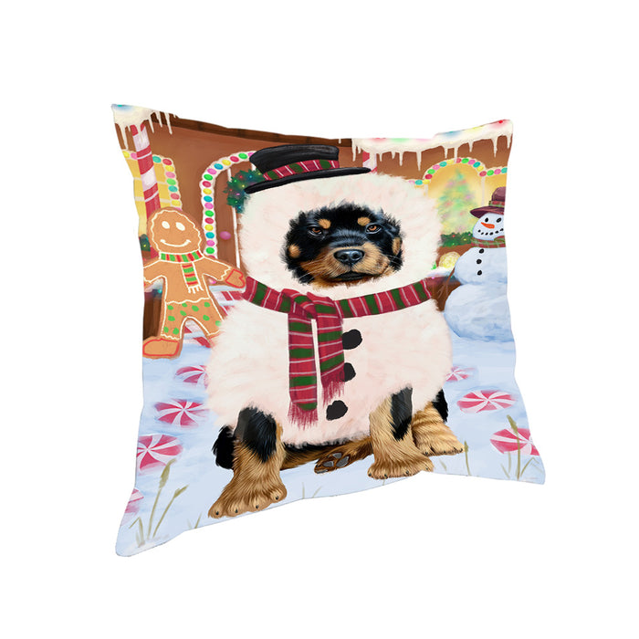 Christmas Gingerbread House Candyfest Rottweiler Dog Pillow PIL80296