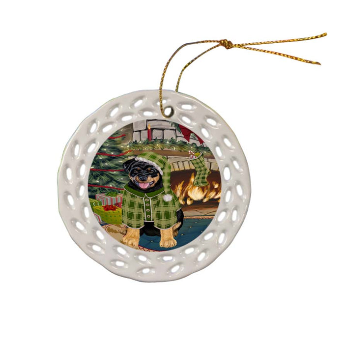 The Stocking was Hung Rottweiler Dog Ceramic Doily Ornament DPOR55941