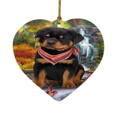 Scenic Waterfall Rottweiler Dog Heart Christmas Ornament HPOR51941