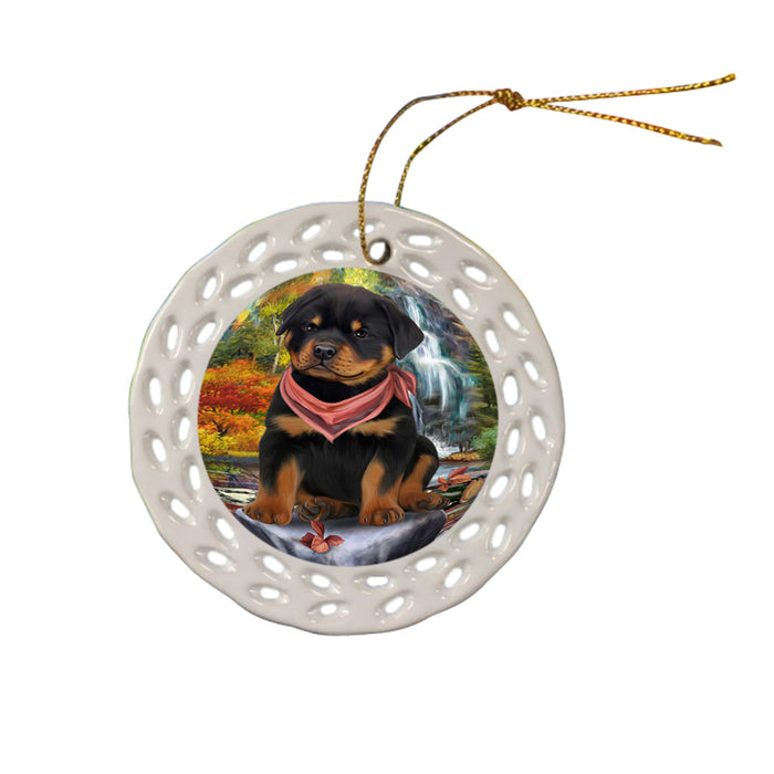 Scenic Waterfall Rottweiler Dog Ceramic Doily Ornament DPOR51941