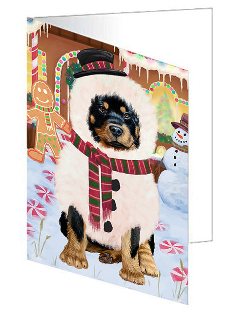 Christmas Gingerbread House Candyfest Rottweiler Dog Handmade Artwork Assorted Pets Greeting Cards and Note Cards with Envelopes for All Occasions and Holiday Seasons GCD74018