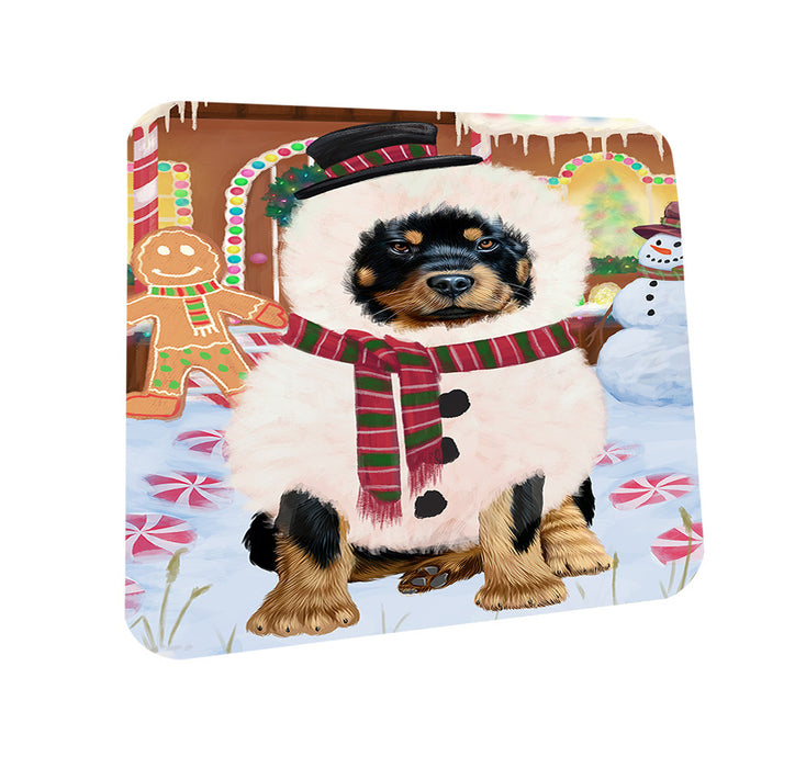 Christmas Gingerbread House Candyfest Rottweiler Dog Coasters Set of 4 CST56459