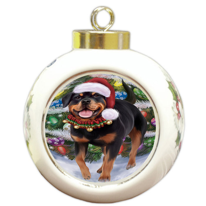 Trotting in the Snow Rottweiler Dog Round Ball Christmas Ornament RBPOR54720