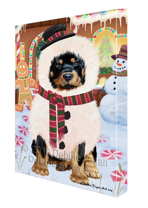 Christmas Gingerbread House Candyfest Rottweiler Dog Canvas Print Wall Art Décor CVS130733