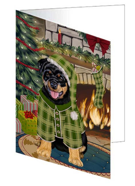 The Stocking was Hung Rottweiler Dog Handmade Artwork Assorted Pets Greeting Cards and Note Cards with Envelopes for All Occasions and Holiday Seasons GCD71270