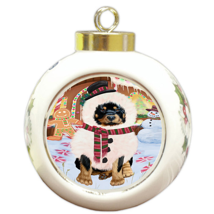 Christmas Gingerbread House Candyfest Rottweiler Dog Round Ball Christmas Ornament RBPOR56857
