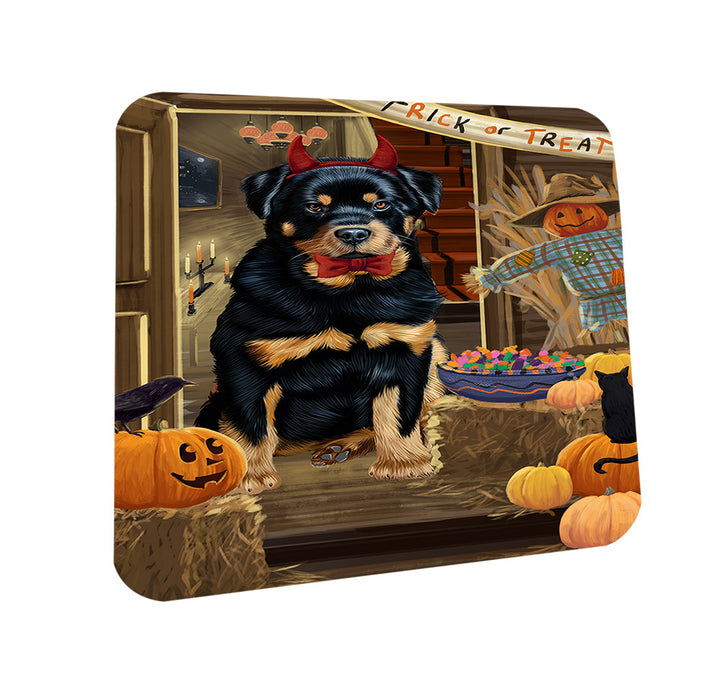 Enter at Own Risk Trick or Treat Halloween Rottweiler Dog Coasters Set of 4 CST53205