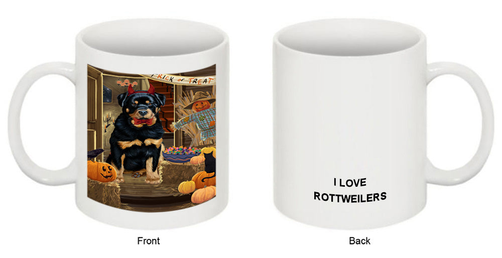 Enter at Own Risk Trick or Treat Halloween Rottweiler Dog Coffee Mug MUG48645