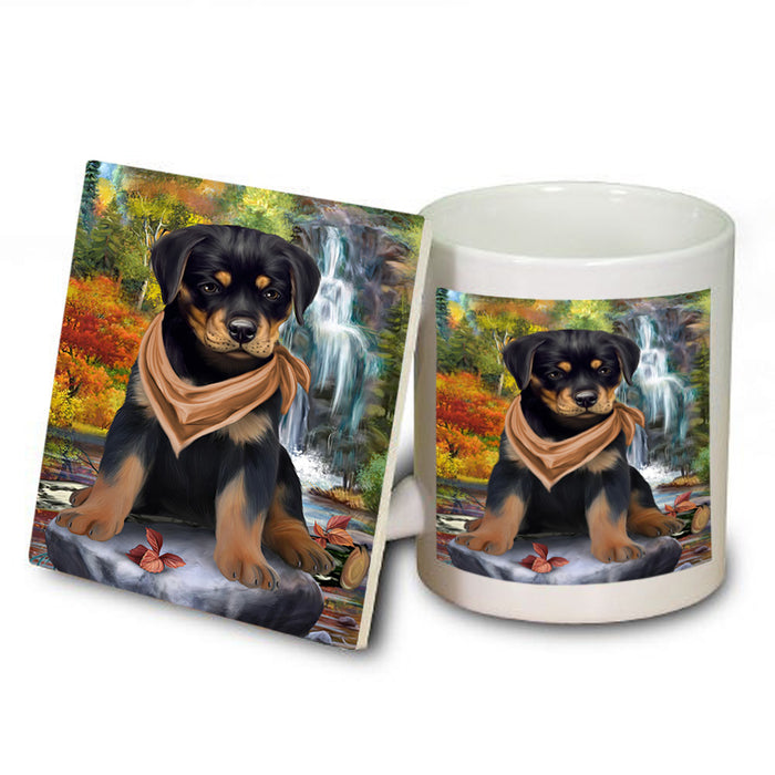 Scenic Waterfall Rottweiler Dog Mug and Coaster Set MUC51934