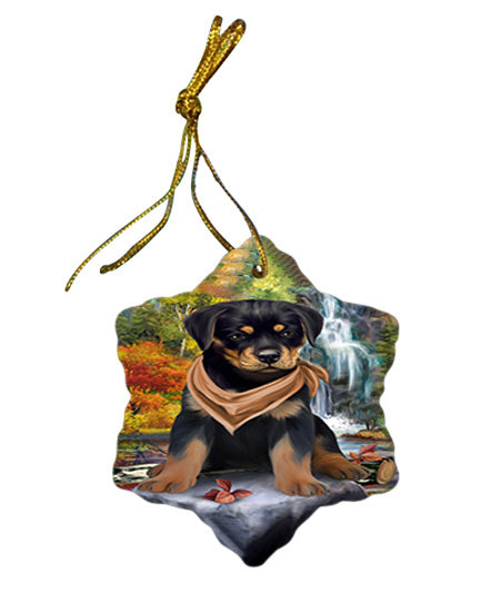 Scenic Waterfall Rottweiler Dog Star Porcelain Ornament SPOR51933