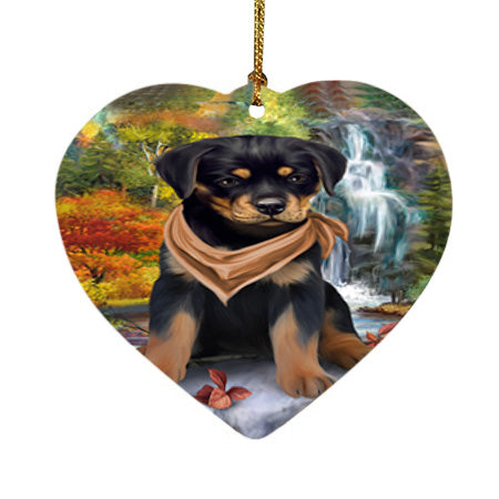 Scenic Waterfall Rottweiler Dog Heart Christmas Ornament HPOR51942