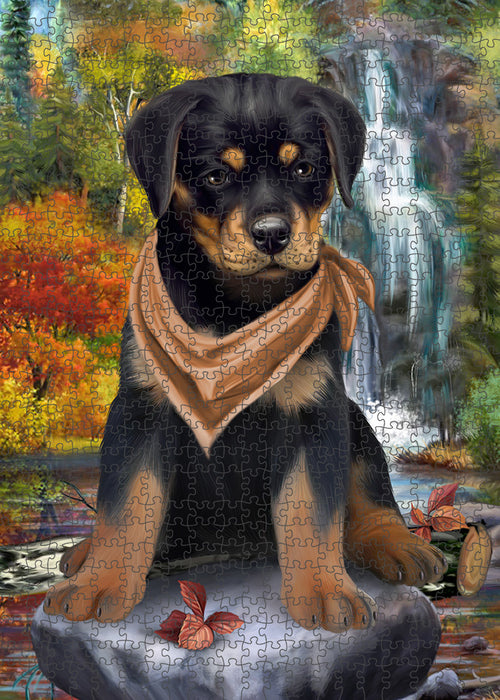 Scenic Waterfall Rottweiler Dog Puzzle with Photo Tin PUZL59913