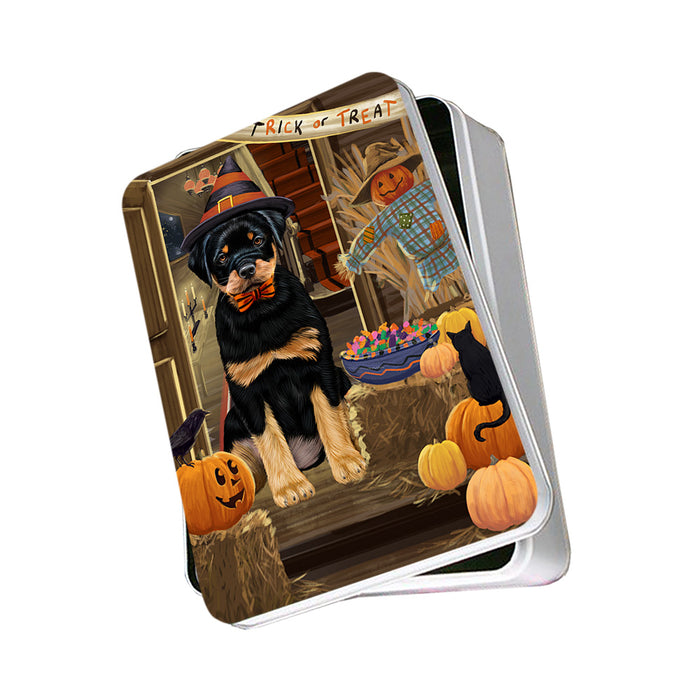Enter at Own Risk Trick or Treat Halloween Rottweiler Dog Photo Storage Tin PITN53248