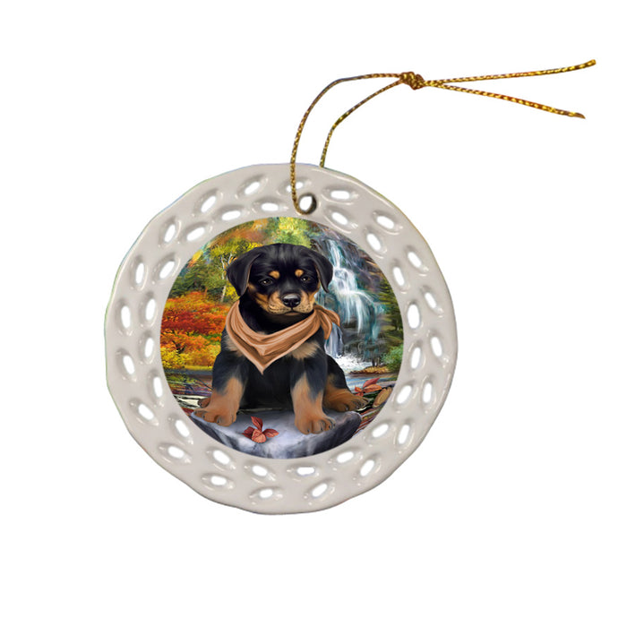 Scenic Waterfall Rottweiler Dog Ceramic Doily Ornament DPOR51942