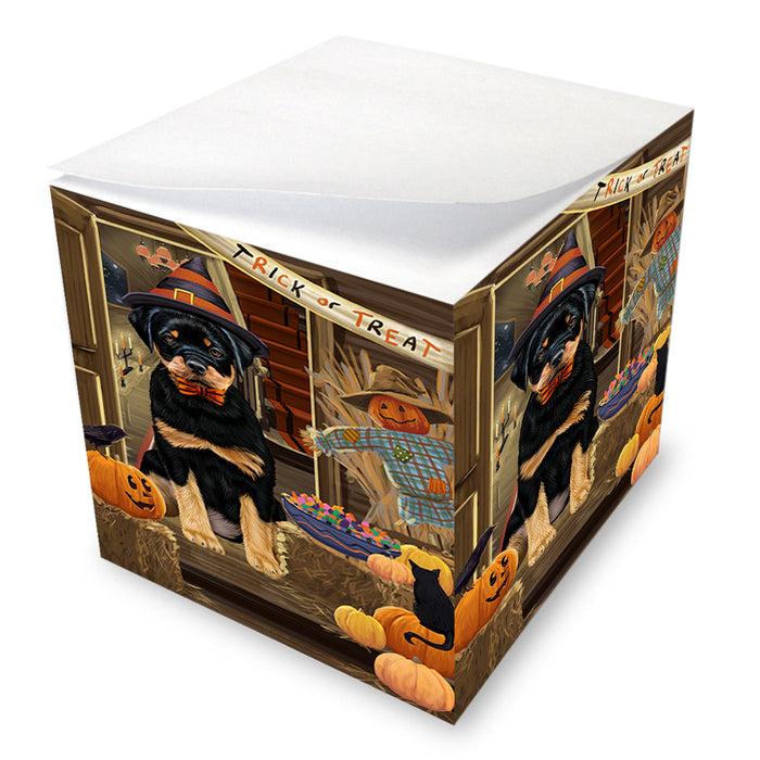 Enter at Own Risk Trick or Treat Halloween Rottweiler Dog Note Cube NOC53248