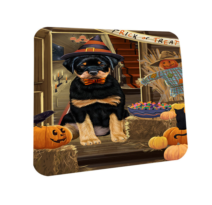 Enter at Own Risk Trick or Treat Halloween Rottweiler Dog Coasters Set of 4 CST53206