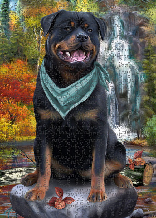 Scenic Waterfall Rottweiler Dog Puzzle with Photo Tin PUZL59916