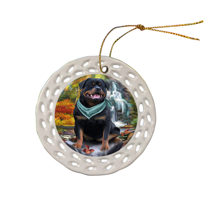 Scenic Waterfall Rottweiler Dog Ceramic Doily Ornament DPOR51943