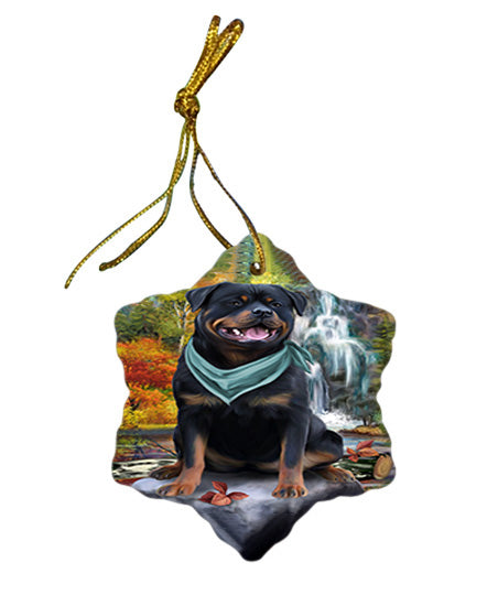 Scenic Waterfall Rottweiler Dog Star Porcelain Ornament SPOR51934