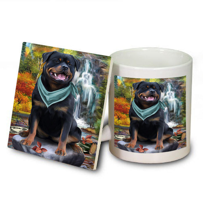 Scenic Waterfall Rottweiler Dog Mug and Coaster Set MUC51935