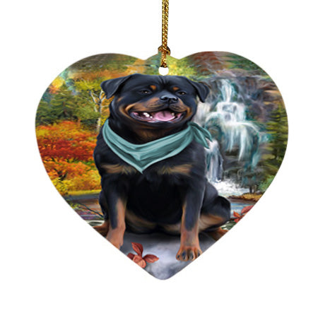 Scenic Waterfall Rottweiler Dog Heart Christmas Ornament HPOR51943