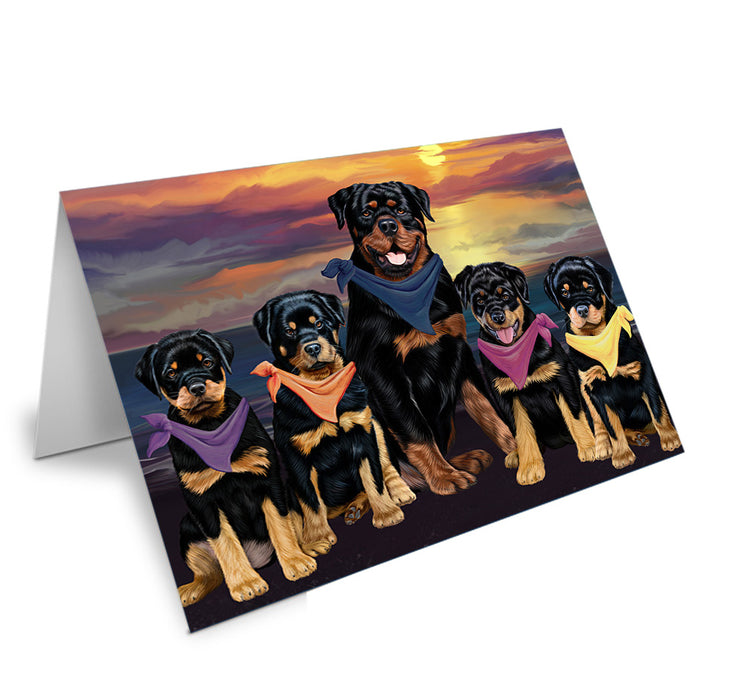 Family Sunset Portrait Rottweilers Dog Handmade Artwork Assorted Pets Greeting Cards and Note Cards with Envelopes for All Occasions and Holiday Seasons GCD54851
