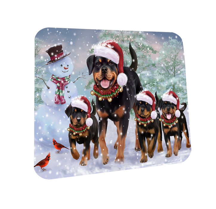 Christmas Running Family Dogs Rottweilers Dog Coasters Set of 4 CST54183