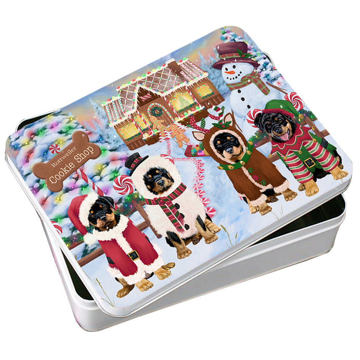 Holiday Gingerbread Cookie Shop Rottweilers Dog Photo Storage Tin PITN56458