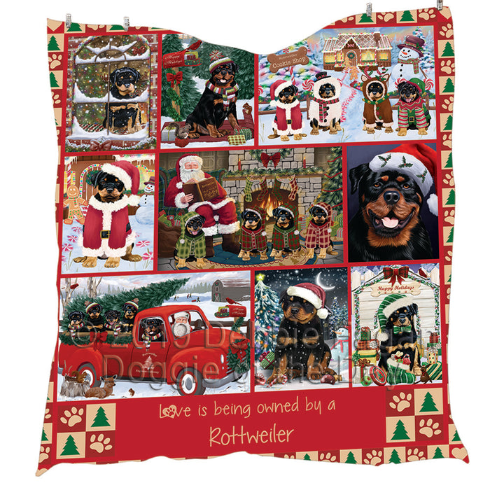 Love is Being Owned Christmas Rottweiler Dogs Quilt