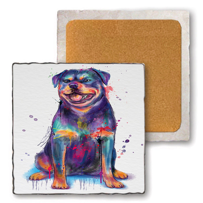 Watercolor Rottweiler Dog Set of 4 Natural Stone Marble Tile Coasters MCST52097