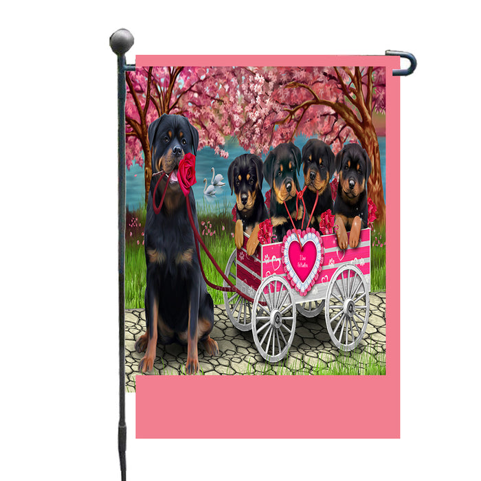 Personalized I Love Rottweiler Dogs in a Cart Custom Garden Flags GFLG-DOTD-A62177