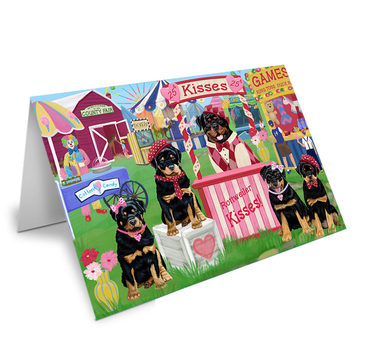 Carnival Kissing Booth Rottweilers Dog Handmade Artwork Assorted Pets Greeting Cards and Note Cards with Envelopes for All Occasions and Holiday Seasons GCD72269