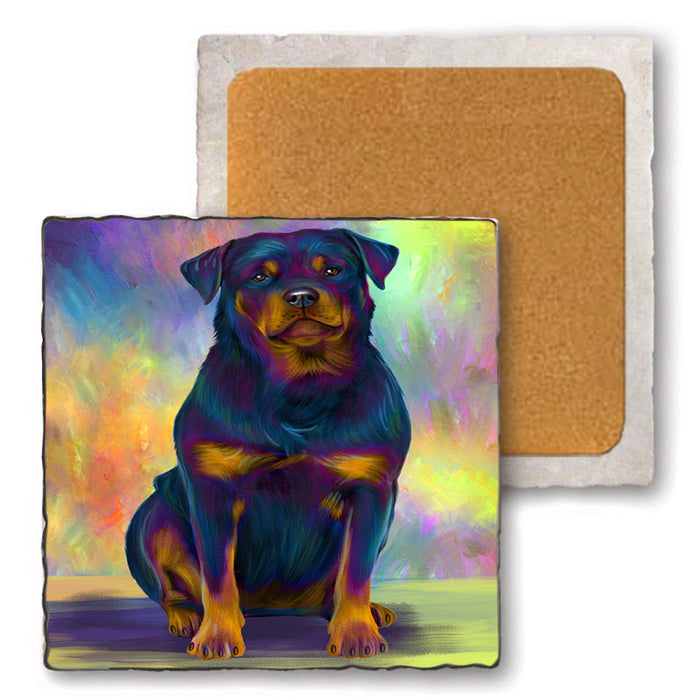 Paradise Wave Rottweiler Dog Set of 4 Natural Stone Marble Tile Coasters MCST51078