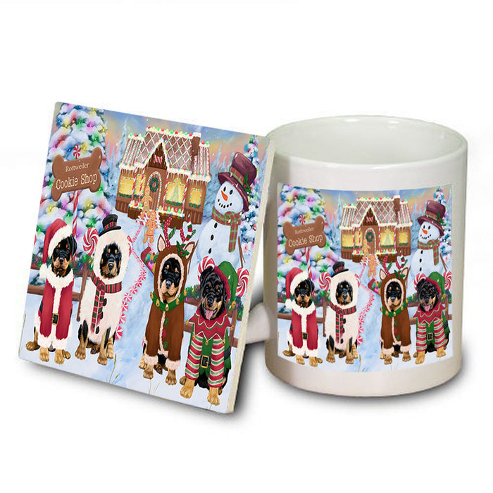 Holiday Gingerbread Cookie Shop Rottweilers Dog Mug and Coaster Set MUC56507