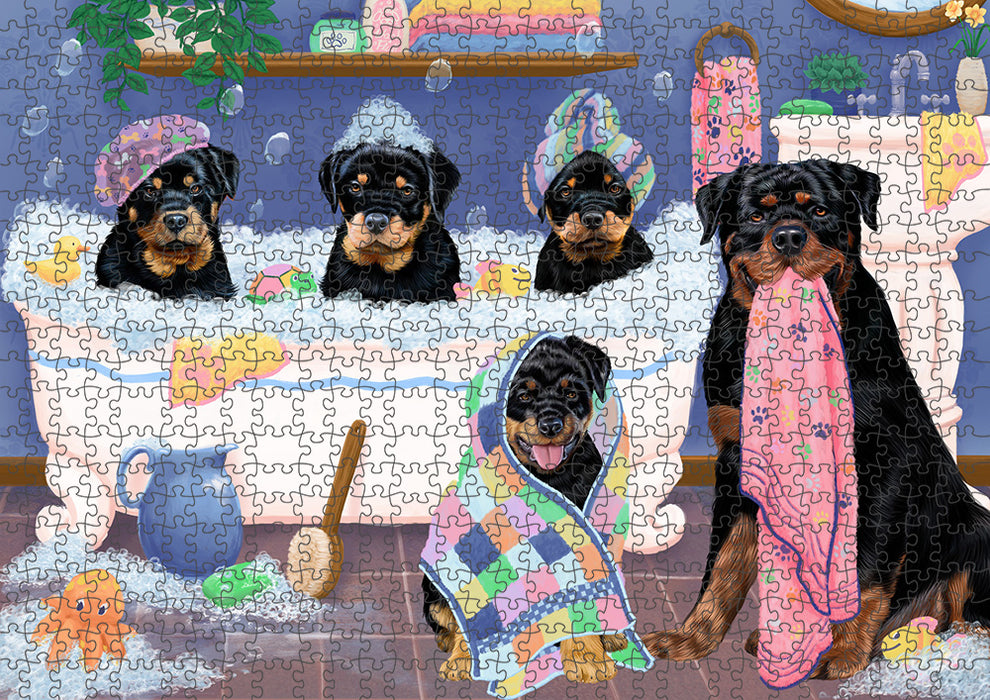 Rub A Dub Dogs In A Tub Rottweilers Dog Puzzle with Photo Tin PUZL95456
