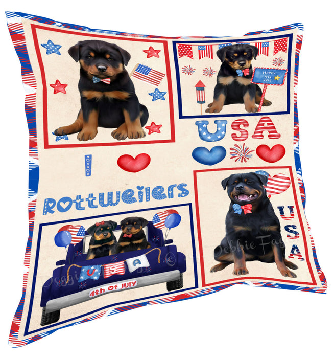 4th of July Independence Day I Love USA Rottweiler Dogs Pillow with Top Quality High-Resolution Images - Ultra Soft Pet Pillows for Sleeping - Reversible & Comfort - Ideal Gift for Dog Lover - Cushion for Sofa Couch Bed - 100% Polyester