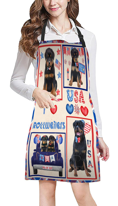 4th of July Independence Day I Love USA Rottweiler Dogs Apron - Adjustable Long Neck Bib for Adults - Waterproof Polyester Fabric With 2 Pockets - Chef Apron for Cooking, Dish Washing, Gardening, and Pet Grooming