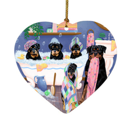 Rub A Dub Dogs In A Tub Rottweilers Dog Heart Christmas Ornament HPOR57170