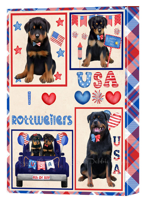 4th of July Independence Day I Love USA Rottweiler Dogs Canvas Wall Art - Premium Quality Ready to Hang Room Decor Wall Art Canvas - Unique Animal Printed Digital Painting for Decoration