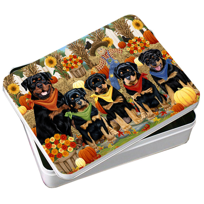 Fall Festive Gathering Rottweilers Dog with Pumpkins Photo Storage Tin PITN50798