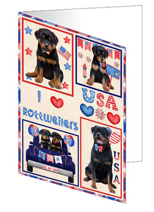 4th of July Independence Day I Love USA Rottweiler Dogs Handmade Artwork Assorted Pets Greeting Cards and Note Cards with Envelopes for All Occasions and Holiday Seasons