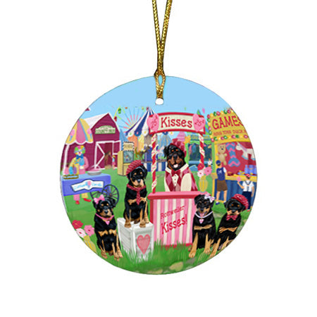 Carnival Kissing Booth Rottweilers Dog Round Flat Christmas Ornament RFPOR56274