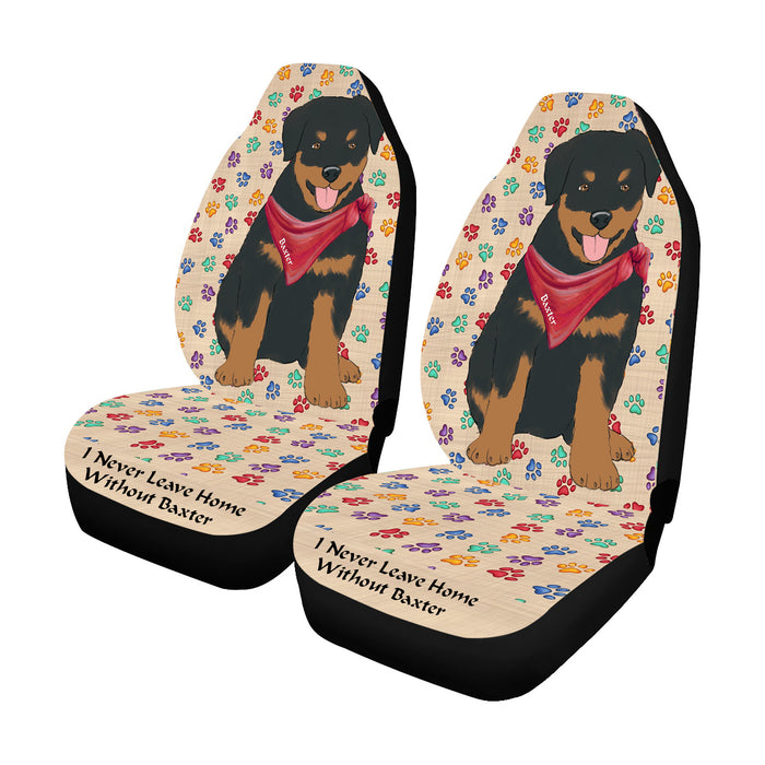 Personalized I Never Leave Home Paw Print Rottweiler Dogs Pet Front Car Seat Cover (Set of 2)