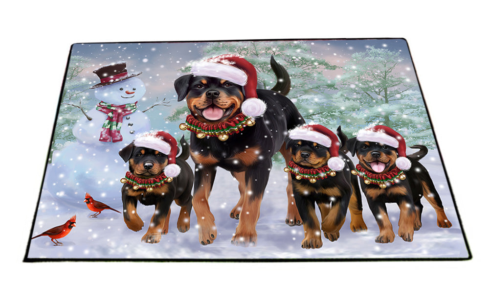 Christmas Running Family Dogs Rottweilers Dog Floormat FLMS54547