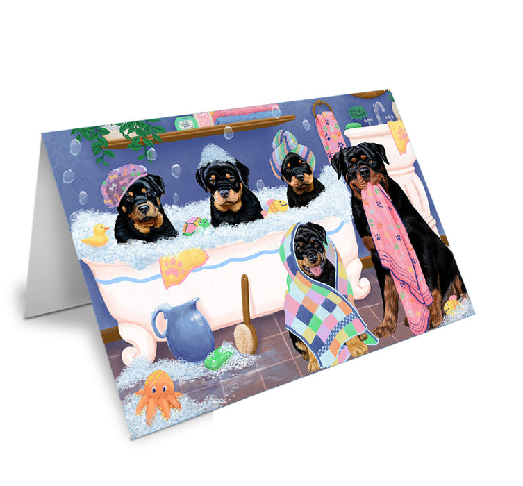 Rub A Dub Dogs In A Tub Rottweilers Dog Handmade Artwork Assorted Pets Greeting Cards and Note Cards with Envelopes for All Occasions and Holiday Seasons GCD74957