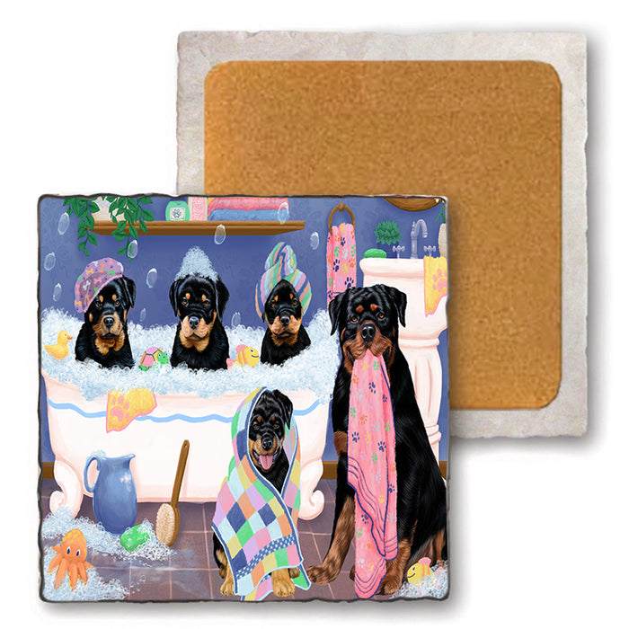 Rub A Dub Dogs In A Tub Rottweilers Dog Set of 4 Natural Stone Marble Tile Coasters MCST51814