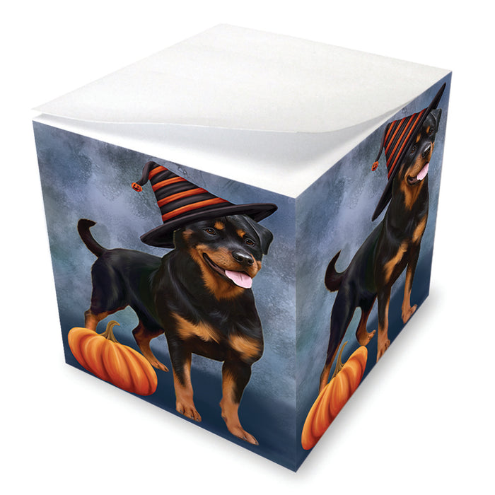 Happy Halloween Rottweiler Dog Wearing Witch Hat with Pumpkin Note Cube NOC56445