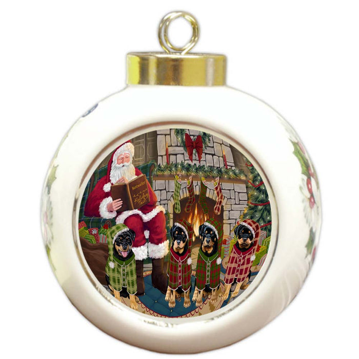 Christmas Cozy Holiday Tails Rottweilers Dog Round Ball Christmas Ornament RBPOR55737