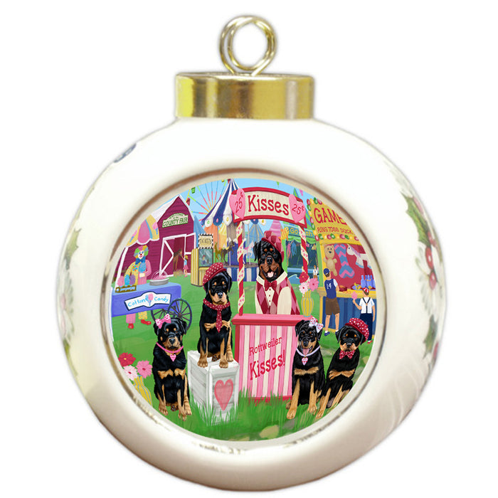 Carnival Kissing Booth Rottweilers Dog Round Ball Christmas Ornament RBPOR56274