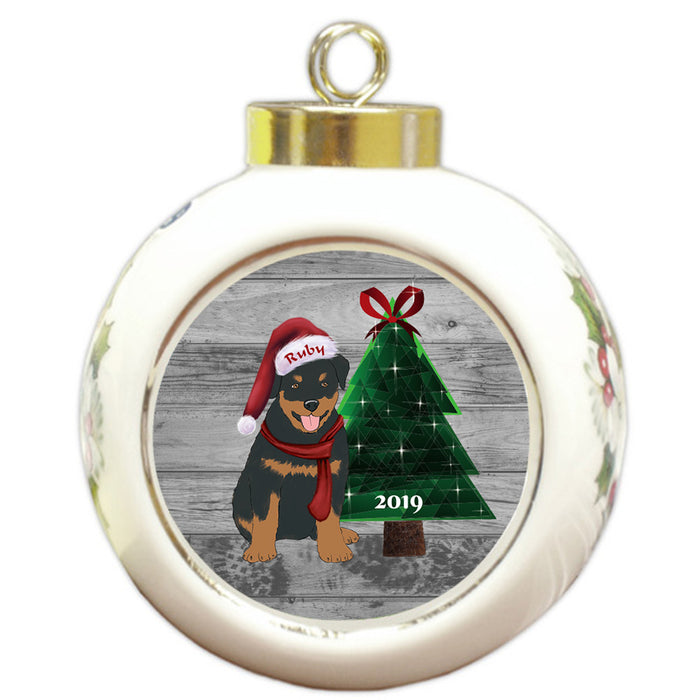 Custom Personalized Rottweiler Dog Glassy Classy Christmas Round Ball Ornament